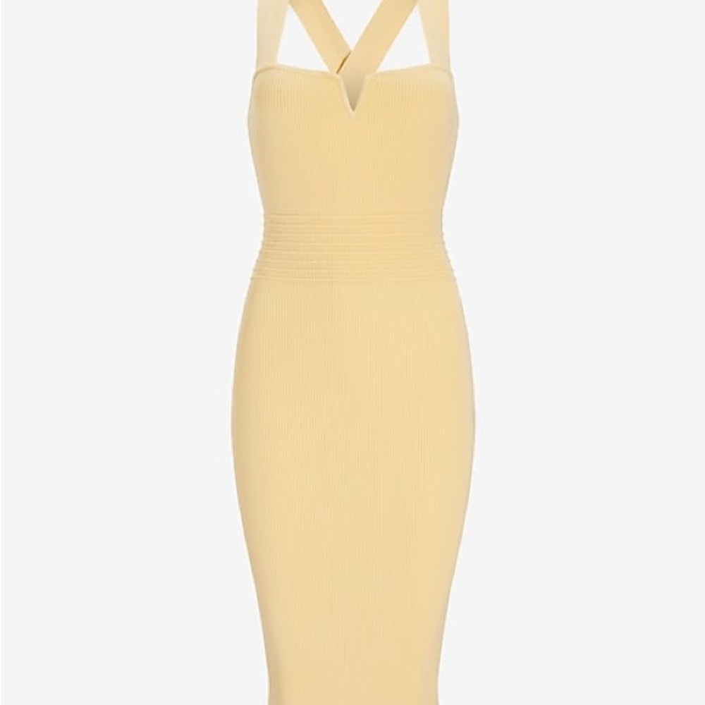 Express Pale Yellow Ribbed Midi Dress
